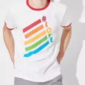 #Love tee Love rainbow crew shirt White Red short sleeve top New size Large